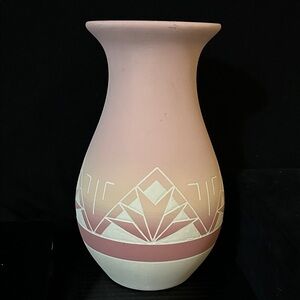 Native American Sioux Martin De Cory Pink and White Geometric Art Vase